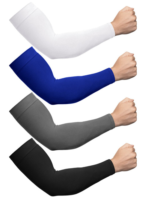 Foaincore 4 Pairs Plus Size Cooling Arm Sun Sleeves for Men Women UV Sun Protection Oversized Compression Sleeves(Black, White, Gray, Royal Blue)