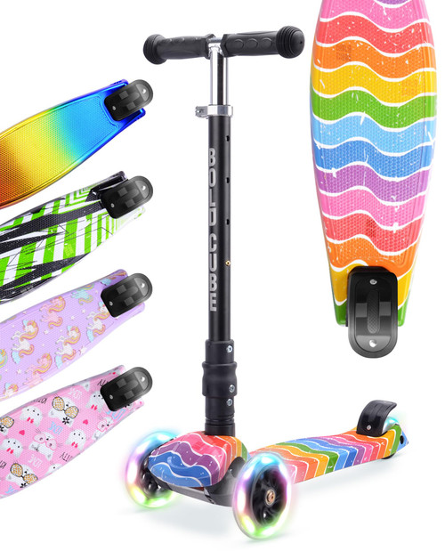 BOLDCUBE Big Fold | Three Wheel Scooter for Children Ages 5-10 Years | LED Wheels with Flashing Lights | Height Adjustable 65 to 89 cm | Rear Reflectors