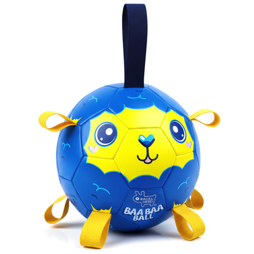 Race&Herd 7.5" Jolly Soccer Ball for Dogs - Tough Durable Dog Ball Toy with Straps, Pet Bouncy Herding Balls for Dogs, Floating Dog Balls with Tags for Water Fetch, BaaBaaBall (Blue)