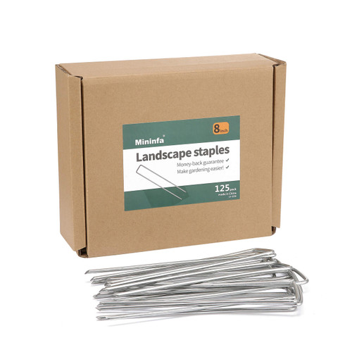 Mininfa 8 Inch Heavy Duty 8 Gauge 125 Pack Galvanized Garden Stakes, Rust Resistant Landscape Staples, Lawn pins Fabric Staples for Anchoring Landscaping, Weed Barrier Fabric, Ground Cover