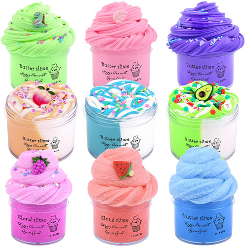 9 Pack Slime Kit, with 6 Butter Slime and 3 Cloud Slime, Soft and Non-Sticky, DIY Surprise Toy, Party Favor for Girls and Boys, Birthday Gift, Stress Relief Toy