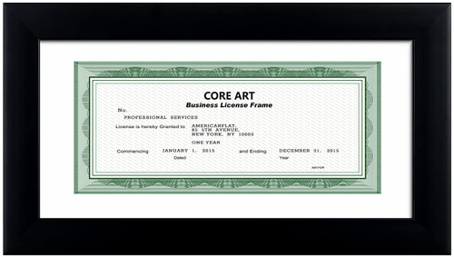 CORE ART 5x10 Business License Frame in Black, Professional Bank Check Frame 3.5x8 with Mat, High Definition Plexiglass, Wall or Tabletop Display