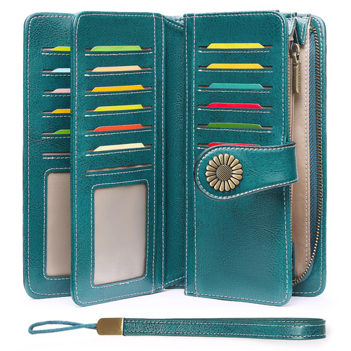 SENDEFN Wallets for Women Leather Credit Card Holder with RFID Blocking Large Capacity Wristlet