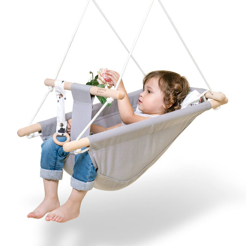 Baby Swing for Infants to Toddlers,Indoor Outdoor Wooden Hanging Swing Seat with Safety Belt and Mounting Hardware, Suitable for Ages Up to 3,Little Cloud