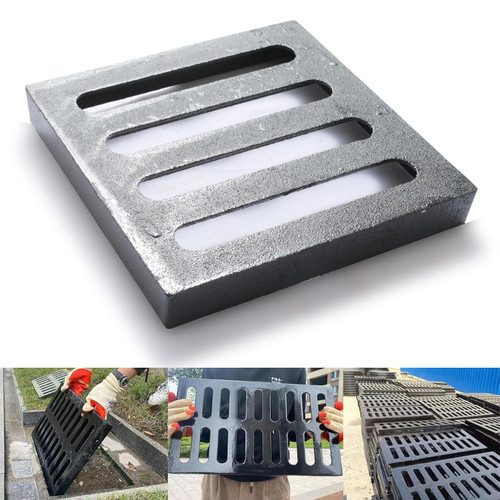 Cast Iron Drain Grate, 9 * 9in Heavy Duty Outdoor Drain Cover, B125 Class Channel Grate, Metal Sewer Grate, Black Square Drainage Grate for Concrete Floor, Yard, Driveway & Garage.