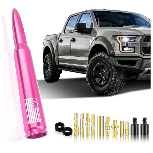 Car Bullet Antenna,Truck Exterior Decoration Accessories Car Vehicle Replacement Antenna Conpatible with Ford F150 RAM 1500 GMC Heavy Duty Pickup Trucks Accessories(New Upgrade Pink-U.S. Flag)…