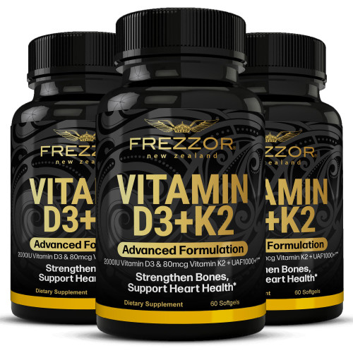 FREZZOR Vitamin D3 and K2 Caps, High Potency D3 2000IU and K2 (MK7) 80mcg, Unique VIT D3 from 100% New Zealand Sheep's Wool Lanolin. 180 Softgels 3 Month Supply