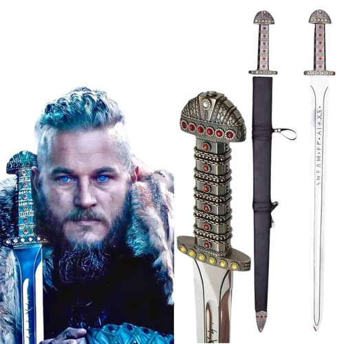 Viking Sword of Ragnar Lothbrok – 40'' Handcrafted Medieval-Style Steel Sword | Engraved Blade | Real Viking Sword Viking Sword Real Weapon Warrior Sword | Best Gift for Men (King Ragnar Sword)