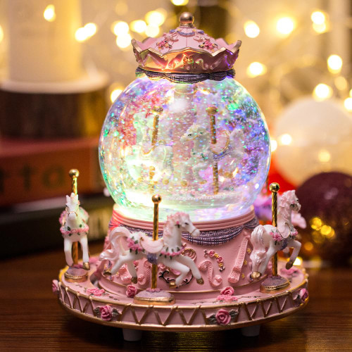 LOVE FOR YOU Gift Wrapped Bluetooth Music Box Carousel Horses Color Lights Unicorn Snow Globe for Girls and Women Kids Sister Mom Daughter Grandma Granddaughter Christmas Birthday Presents Gifts