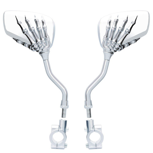 TOPCABIN 1 Pair Bicycle Mirror,Big View Bike Rear View Mirror Blindsight Multi Angle Adjustable Bike Mirror Billet Aluminum Chrome Plated Outside Skull Claw Style Also suitable for motorcycle mirror