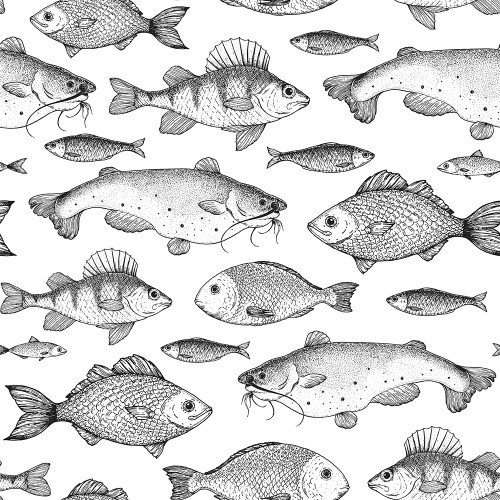 MuralPeel Black White Under The Sea Salmon Fish Modern Line Drawing Peel and Stick Wallpaper Self Adhesive Removable Easy Peel Off Contact Stick on Wall Paper for Bedroom Cabinet Renter