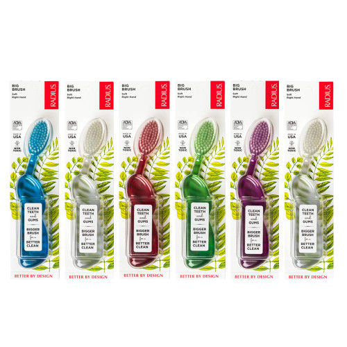 RADIUS - Original Toothbrush, Right Handed, Designed to Improve Gum Health and Reduce the Risk of Gum Disease, Made with Sustainable Materials, 1 Count (Pack of 1) (Colors may vary)