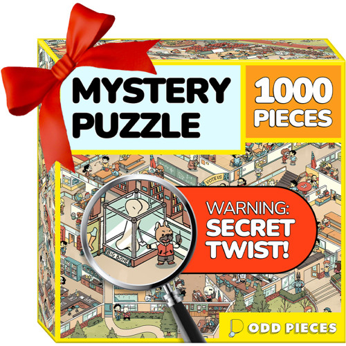 Odd Pieces Jigsaw Puzzles 1000 Pieces with Storytelling Comics, for Women, White Elephant, Mystery Puzzle for Adults & Kids - 19.7'' x 27.6'' Frameable Magic Puzzle Art (Snack Attack)