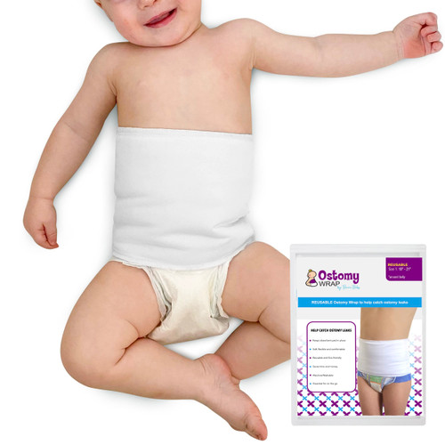 BABY BLOWOUT BLOCKER Pediatric Ostomy Wrap Mild Compression Band - White, Waist Size 18 - 21 Inches | Compression Waist Wrap Bandage Support Belt to Prevent Ostomy Leaks and Secure G Tube and Feeding Tube (OWWT,Size 1)