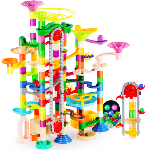 JOYIN 236Pcs Glowing Marble Run with Motorized Elevator- Construction Building Blocks Toys with 30 Glow in The Dark Plastic Marbles, STEM Toy for Boys and Girls Gift for Christmas
