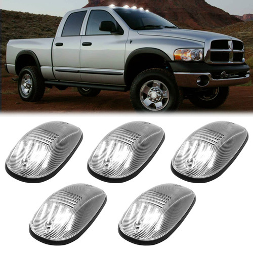 R&F Auto LED Cab Lights 5Pcs Clear Lens Cab Roof Marker Lights Compatible with Ram 1500 2500 3500 (2003-2018) Pickup Trucks Roof Running Lamps