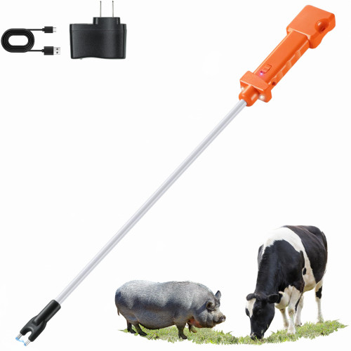 Cattle Prod, Rechargeable Electric Livestock Prod with 2 LED Lights, Waterproof Animal Prod for Livestock Management and Farm Ranch Herding, Cattle Prod with Flexible Shaft for Cows, Hogs, Dogs, Goats