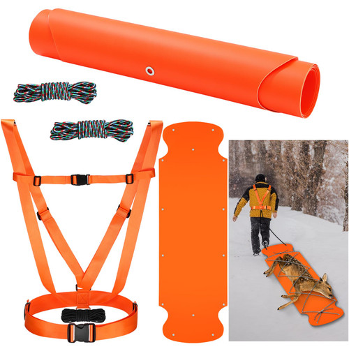 WinnerWhy Thickened Heavy Duty Deer Drag Sleds with 2 Rope, Dual Deer Drag Harness Strap, Hunting Equipment Accessories for Hauling Elk Turkeys Game Animals(Orange)