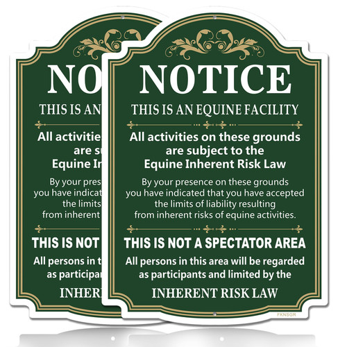 FKNSGR Equine Liability Sign 2 Pack, 10 x 14 inches Rust Free Aluminum Horse Barn Stable Farm Sign, UV Protected, Fade Resistant