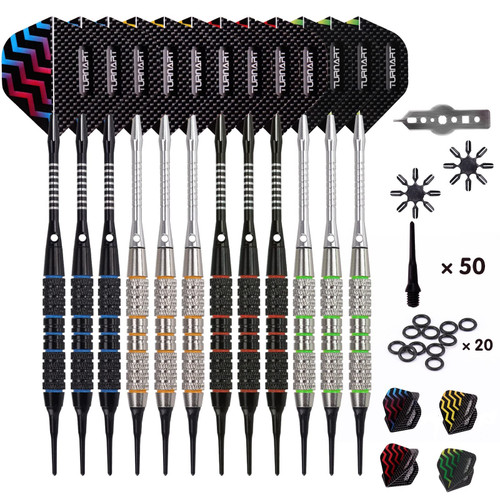 Turnart Darts Plastic Tip - Professional Soft Tip Darts Set for Electronic Dartboard 12 Pcs 18 Grams with 50 Extra Tips 24 Flights 2 Flight Protctors and Tool Kit Gift Darts (New)