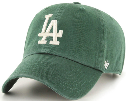 47 Los Angeles Dodgers Mens Womens Clean Up Adjustable Strapback Dark Green Hat with White Logo 47 Los Angeles Dodgers Mens Womens Clean Up Adjustable Strapback Dark Green Hat with White Logo