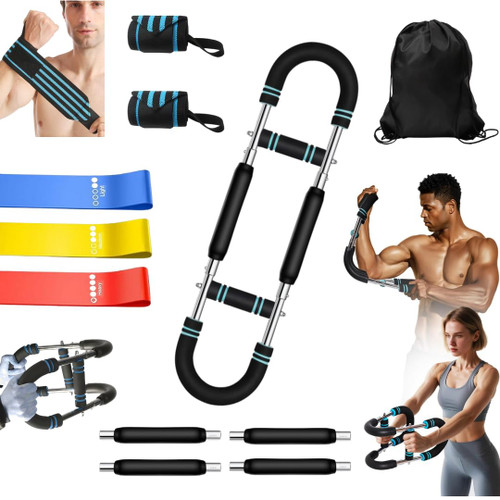 SOSPORT Twister Arm Trainer, Adjustable 6 Resistance Levels(30-120lb) Full Home Workout Kit Twister Arm Chest Exerciser with 4 Springs, 2 Wrist Wraps & 3 Power Bands & Bag, Arm Exerciser for Strength