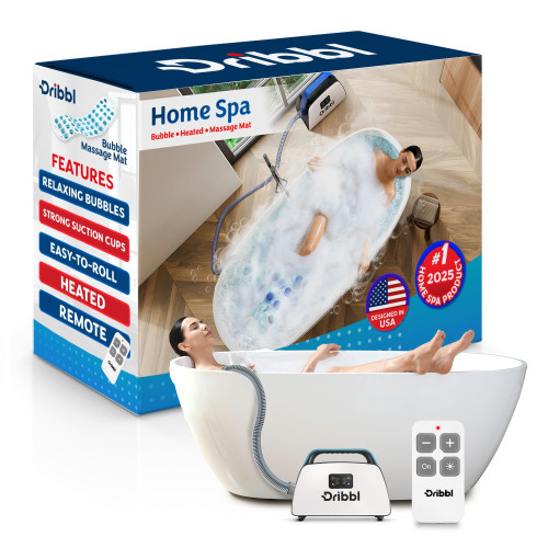 Dribbl Electric Bubble Massage Bathtub Mat – Non-Slip Full-Body Waterproof Hot Tub Spa Mat for Bath with Heater, Motorized Air Pump, and Remote Control, 6-Speed Adjustable Massage, Aqua