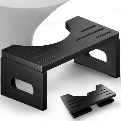 BLUEWEST Foldable Toilet Stool, Acacia Wood Poop Stool for Potty Training, 7 Inch Non-Slip Bathroom Step with Collapsible Design for Adults