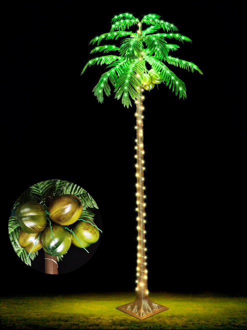 HEYCOLOR 7 FT LED Lighted Palm Tree with Coconuts Outdoor Artificial Tropical Palm Tree Lights for Patio Pool Hawaiian Luau Jungle Party Tiki Bar Christmas Indoor Decoration