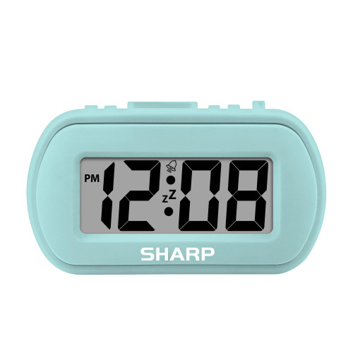 Sharp Digital Alarm Clock – Tactile Case with Soft Rubberized Finish - Battery Operated – Blue Backlight on Demand – Ascending Alarm – Easy to Use - Mint