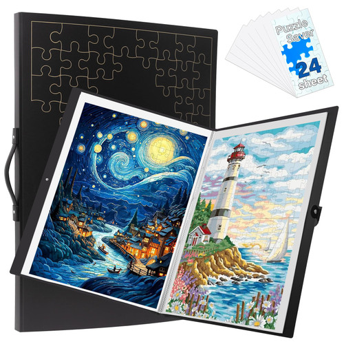 Extra Large Puzzle Storage Folder Keeper with 24 Puzzle Glue Sheets, Puzzle Frame Accessories for Puzzle Organizers and Storage, Dustproof Puzzle Keeper, Gift for Jigsaw Enthusiasts