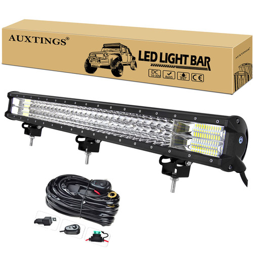 AUXTINGS 28 inch 396W LED Light Bar Triple Row Spot Flood Combo Beam Off Road Lights Waterproof Work Light with Wiring Harness for Jeep Trucks SUV ATV UTV Boat Lights, 12V 24V