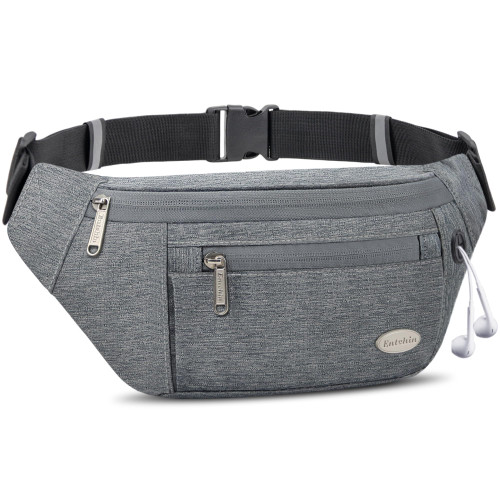 Entchin Fanny Pack for Women Men,Crossbody Belt Bag with 4-Zipper Pockets,Adjustable Waist Bag Pack,One of the Most Popular Travel Essential Gifts for Walking,Traveling,Cycling and Shopping (Gray)