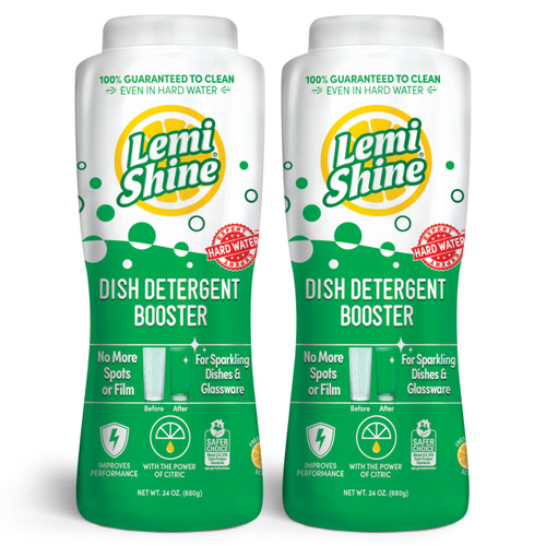 Lemi Shine Natural Dish Detergent Booster - Hard Water Stain Remover - Multi-Use Citric Acid Cleaner - 24 oz (2 Pack)