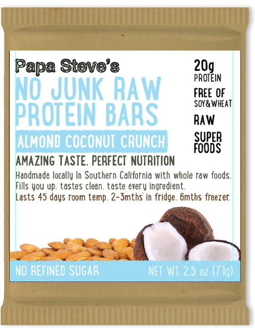 Papa Steve's No Junk Raw Protein Bars: Almond Coconut Crunch, 2.5oz, (10 count))