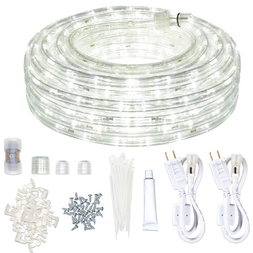 SURNIE Rope Lights Outdoor Waterproof Daylight White: LED 50FT Cuttable Outside Bright 110V Lighting Connectable Flexible Plug Cool Clear Tube, Indoor Deck Patio Xmas Camping Decor, Not Flat Strip