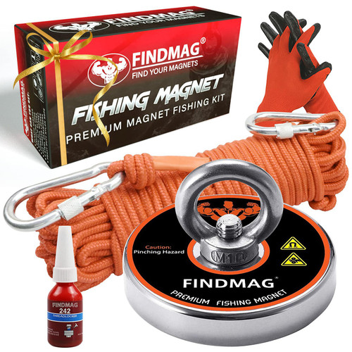 FINDMAG Fishing Magnet Kit 600 LBS Pulling Force, Super Strong Magnet Kit for Magnetic Fishing and Retrieving Items, Holiday Gift Idea - 2.95inch Diameter