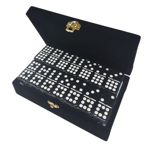 Marion Double 9 Domino Set (55 Tiles) Jumbo Tournament Professional Size with Spinners in Elegant Velvet Storage Box (Black) Marion Double 9 Domino Set (55 Tiles) Jumbo Tournament Professional Size with Spinners in Elegant Velvet Storage Box (Black)