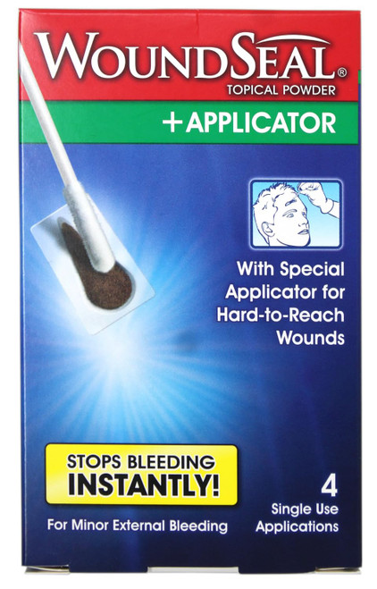 WoundSeal Topical Powder + Applicator for Minor External Bleeding, 4 Single Use Applications