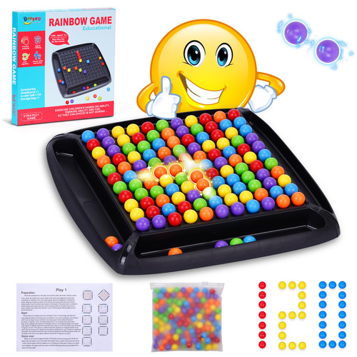 120 Pcs Dual Dual Intellectual Chessboard, Strategy Puzzle Board Game for Kids, 2 to 4 Players Family Travel Party Games, Rainbow Game Marbles Gifts for Boys Girls