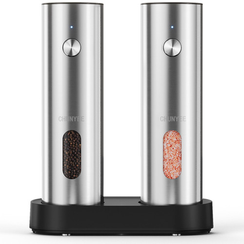 Electric Salt and Pepper Grinder Set with Rechargeable Base - Upgraded Large Capacity, Refillable Pepper Mill Set with LED Light & Adjustable Coarseness, Ideal for Kitchen, Outdoor, BBQ & Gift Giving