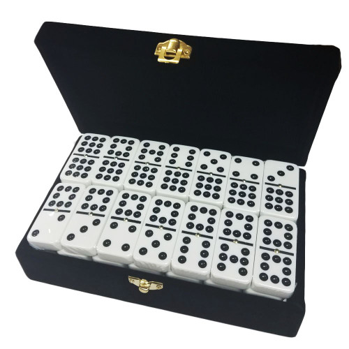 Marion Double 9 Domino Set (55 Tiles) Jumbo Tournament Professional Size with Spinners in Elegant Velvet Storage Box -White