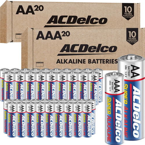Powermax ACDelco Double AA and Triple AAA Batteries, 40-Count Battery Combo Pack for Home and Office, 20-Count Each, 10-Year Shelf Life