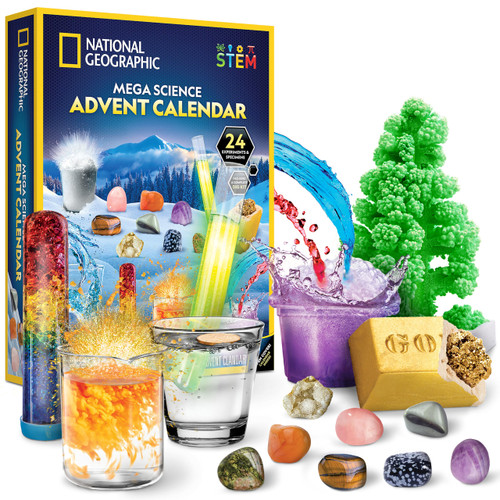 NATIONAL GEOGRAPHIC Science Kit & Rock Collection Advent Calendar 2025 – Jumbo Advent Calendar with 24 Days of Science Experiments, Gemstones & More for Kids, STEM Projects for Kids Ages 8-12