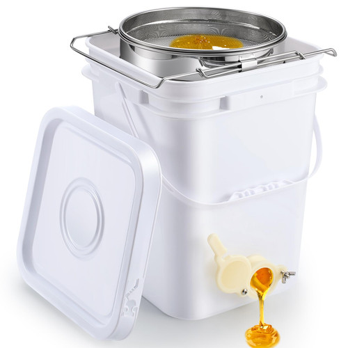 Threehoney 5 Gallon Honey Bucket with Spigot and Stainless Steel Filters Set Honey Extractor Equipment Food-Grade Bucket with Spigot for Bee Keeping Supplies Extracting Storage Honey