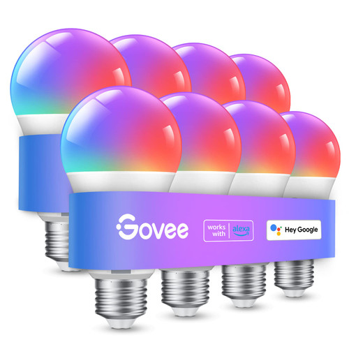 Govee Smart Light Bulbs, WiFi Bluetooth Color Changing Bulbs, Music Sync, 54 Dynamic Scenes, 16 Million DIY Colors RGB Light Bulbs, Work with Alexa, Google Assistant, 800 Lumen, 8 Pack