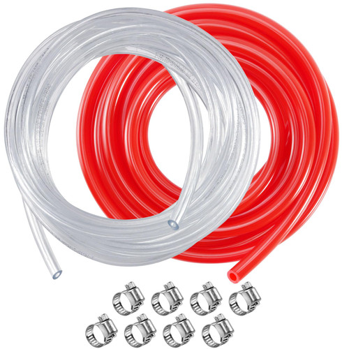 Beer Line Set of 2, 15Ft CO2 Line Gas Hose & Keg Beer Hose Clear PVC Beer Tubing Kegerator Replacement Kit Draft Beer Dispensing Hose with 8 Clamps Brewing Supplies for Home Keg