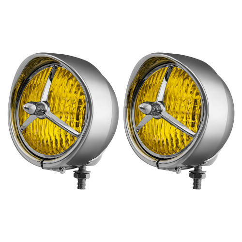 FATECIM 4.5” Motorcycle H3 LED Fog Lights Passing Lamps Driving Auxiliary Lights Spotlights + Housing Bucket with Tri Bar Visor for Harley Honda Kawasaki Suzuki Yamaha Cruiser Chopper Bobber Chrome