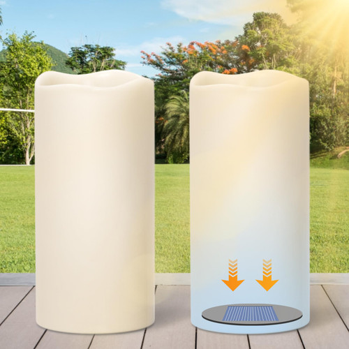 Lasumora Large Solar Powered Candles, Outdoor Rechargeable Flameless Candles, Waterproof LED Light Candles Flickering for Lantern Garden Camping Patio Home Decor Dusk to Dawn 2 PCS 4" x8"