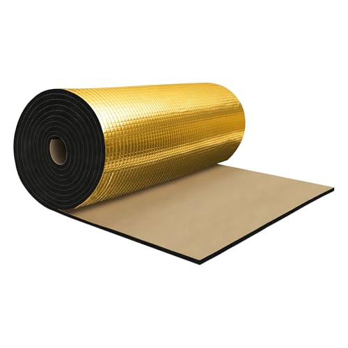 X AUTOHAUX 590mil 15mm 10.76sqft Sound Deadening Mat Aluminum Foil Heat Shield Material Self Adhesive for Hood Boat Engine Cover 78.74"x19.69" Gold Tone